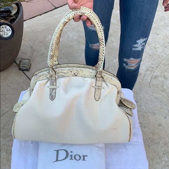 Dior Vintage Double Pocket Satchel bag with Python. - Picture 3 of 8